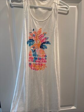 Lilly Pulitzer White Tank Swim Coverup with Multicolor Pineapple Print
